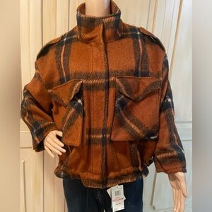 Nine West Rust and Black Oversized Plaid Jacket